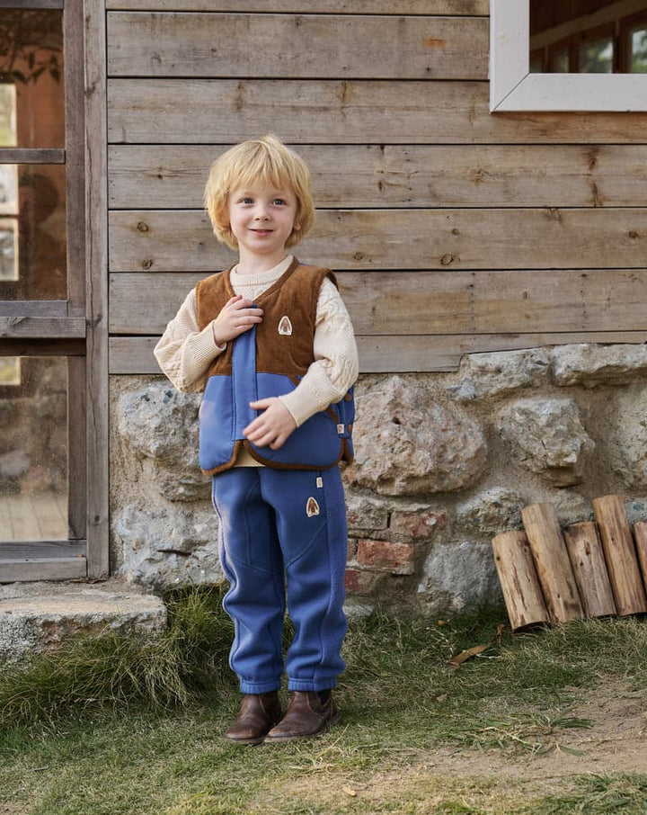 Recycled Polyester +Corduroy Down Kids Vest- Deep Sea Blue