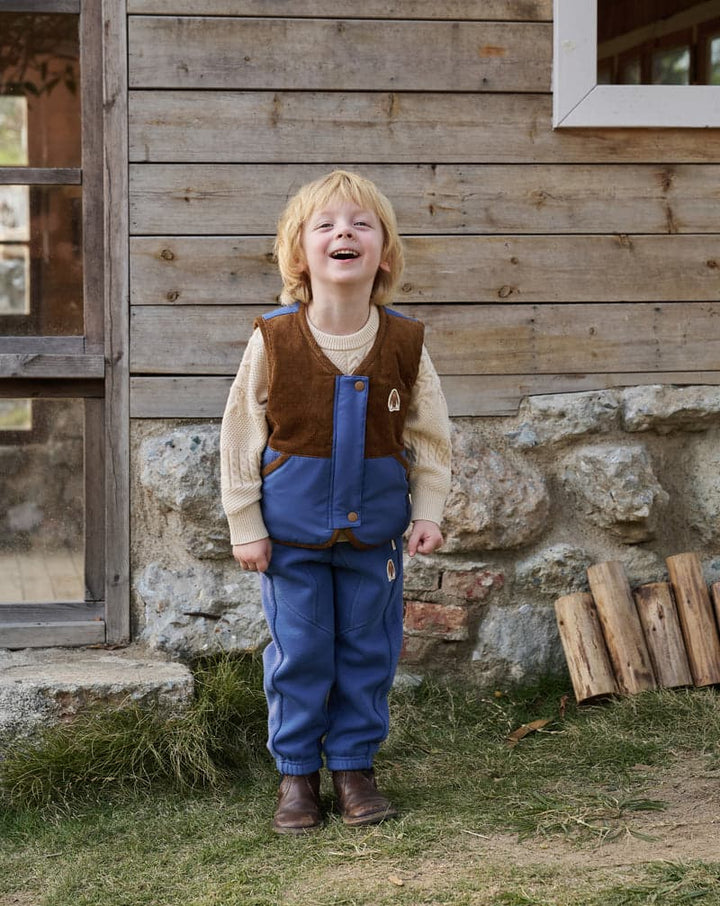 Recycled Polyester +Corduroy Down Kids Vest- Deep Sea Blue