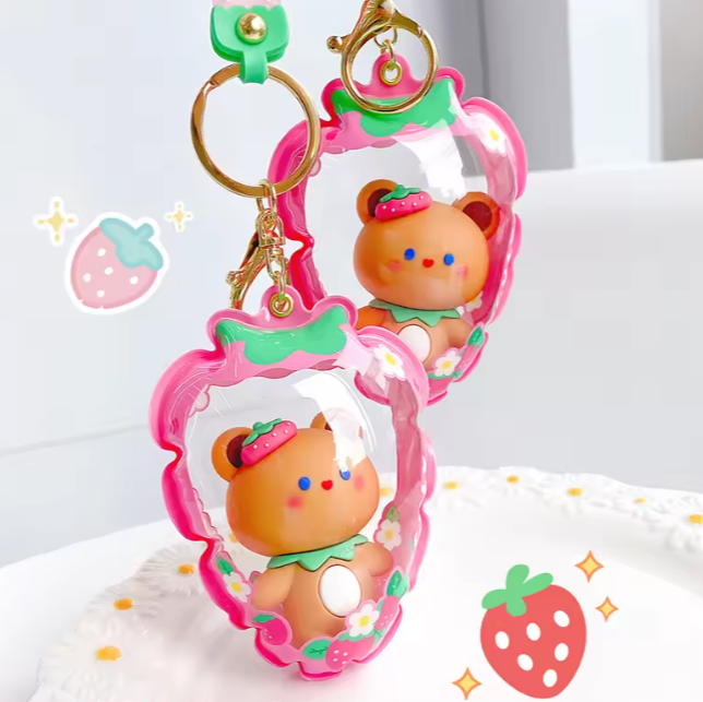 Strawberry Shaped Puffy Sensory Keychain - Straw Bearry