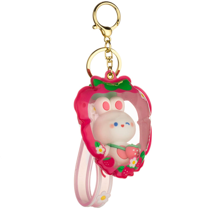 Strawberry Shaped Puffy Sensory Keychain - Straw Bunny