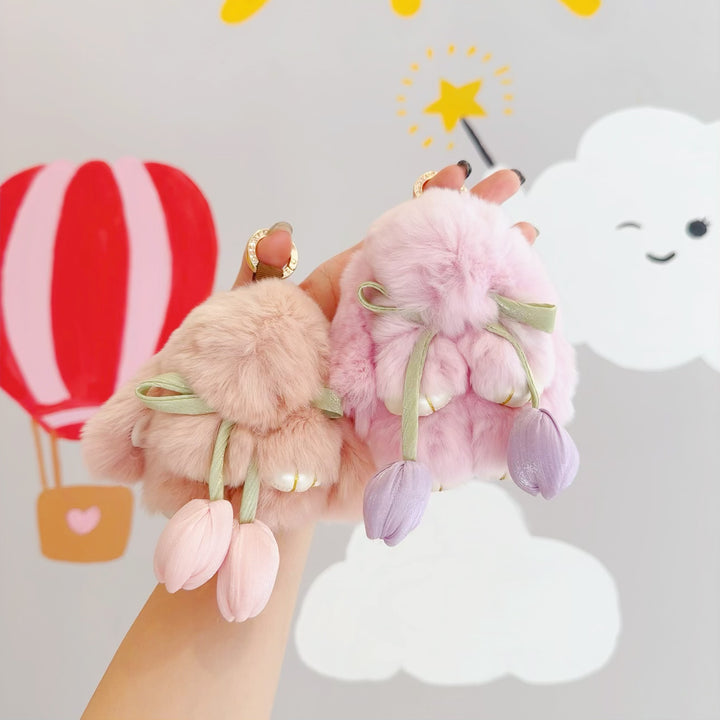 Cute Bunny Keychain with Tulip