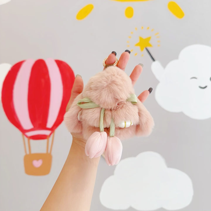 Cute Bunny Keychain with Tulip