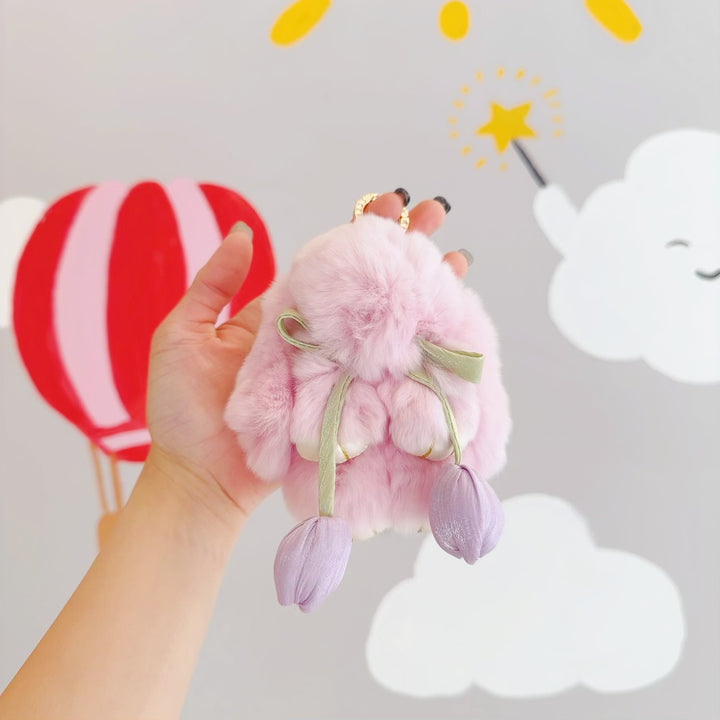 Cute Bunny Keychain with Tulip