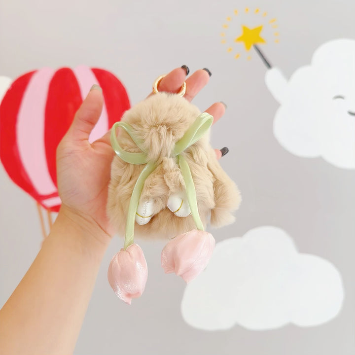 Cute Bunny Keychain with Tulip