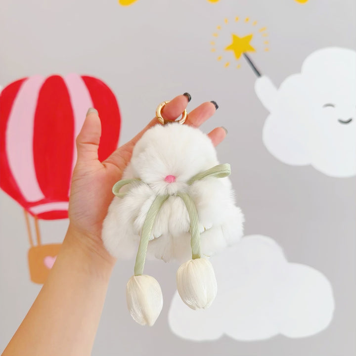 Cute Bunny Keychain with Tulip