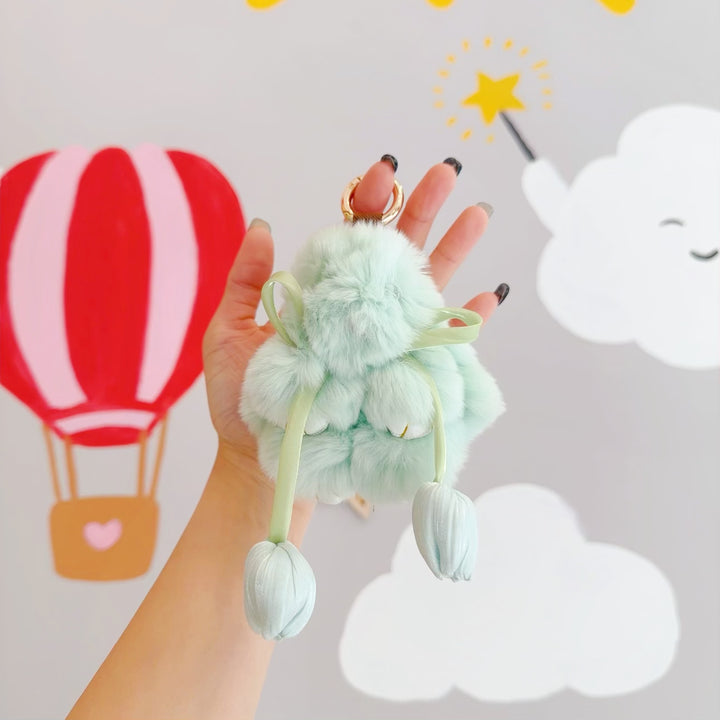 Cute Bunny Keychain with Tulip
