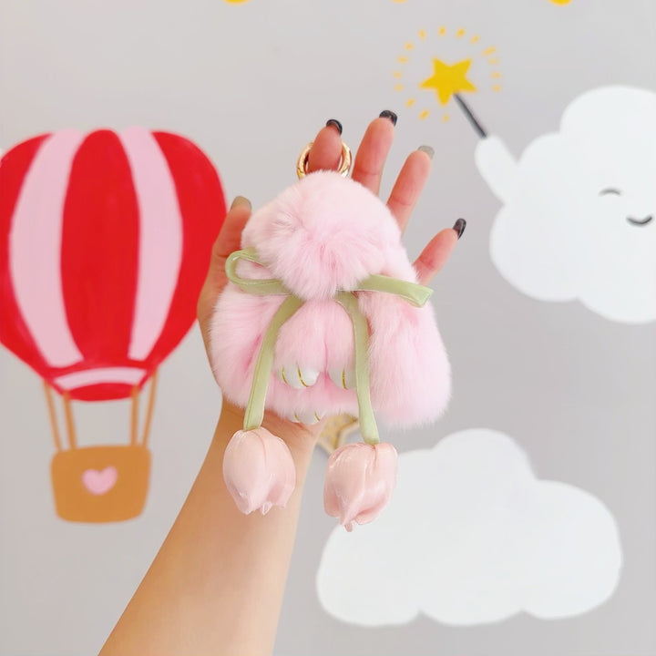 Cute Bunny Keychain with Tulip