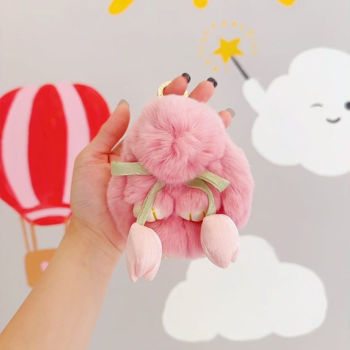 Cute Bunny Keychain with Tulip