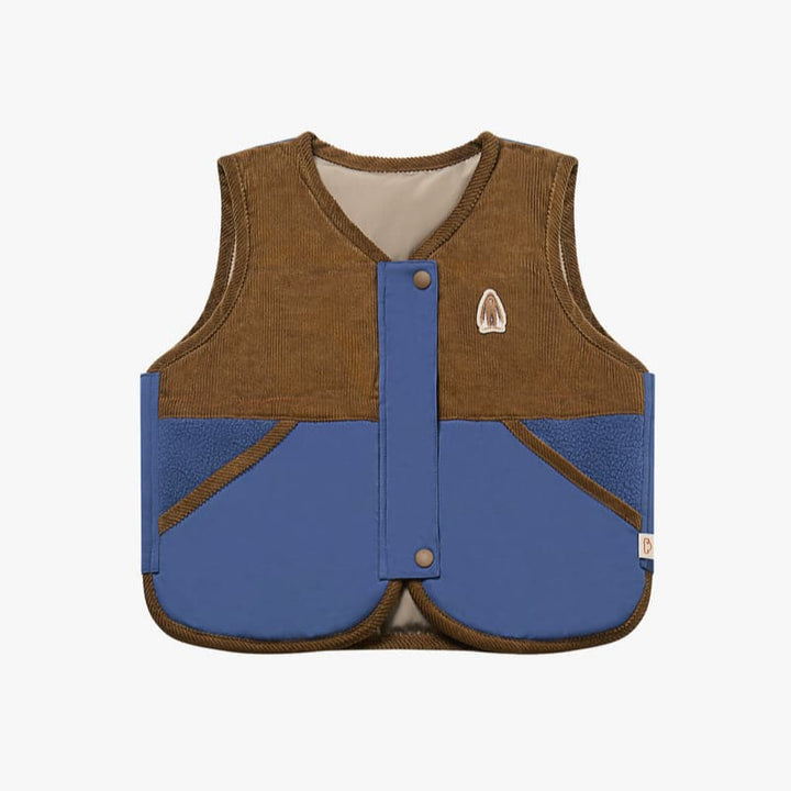 Recycled Polyester +Corduroy Down Kids Vest- Deep Sea Blue