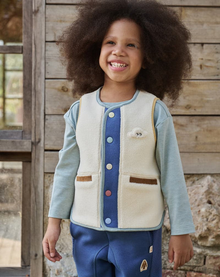 Fleece + Corduroy kids vest - Cloud
