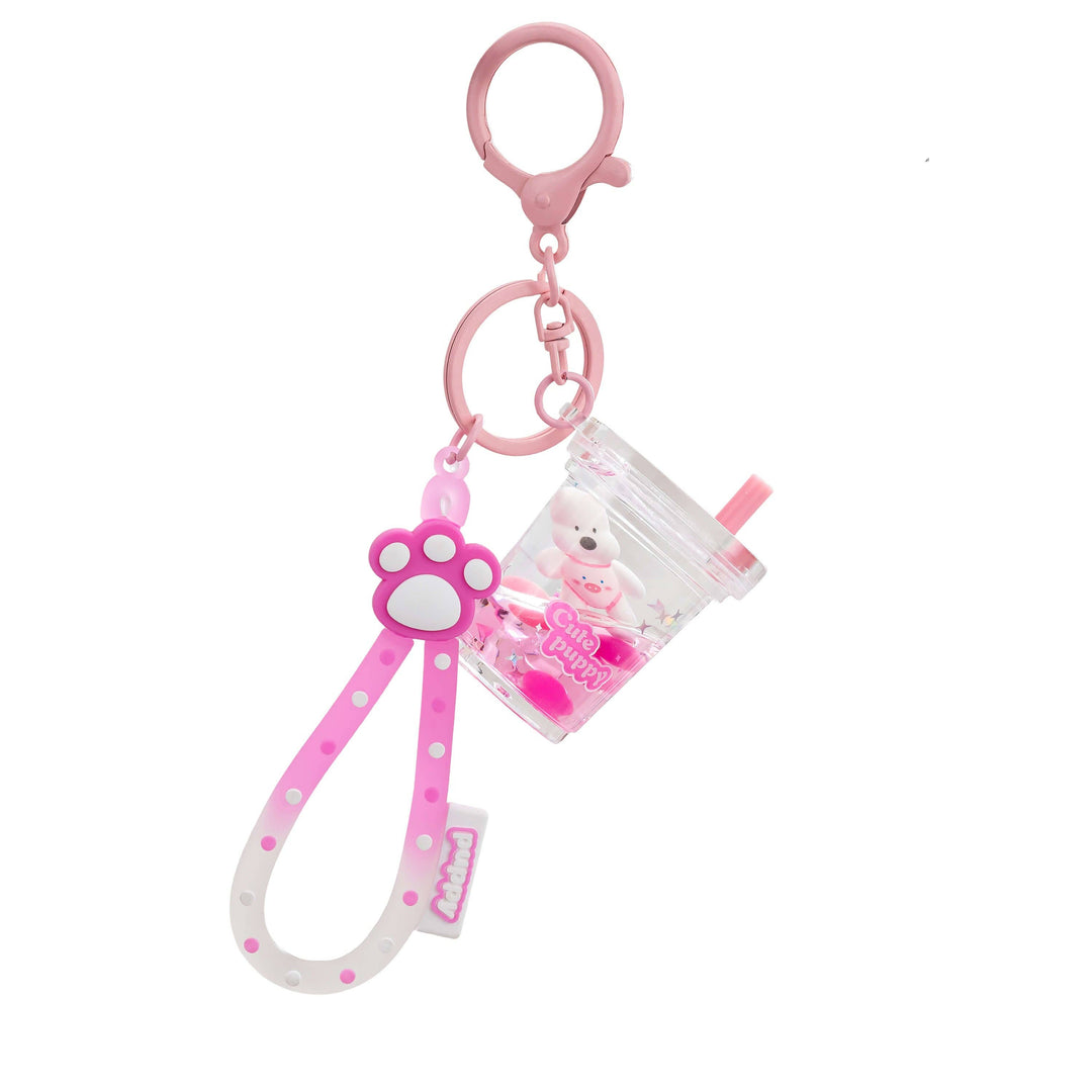 Cute Puppy Boba Liquid Effect Sensory Keychain - Pink