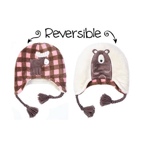 Winter Hat Pink Moose/Brown Bear