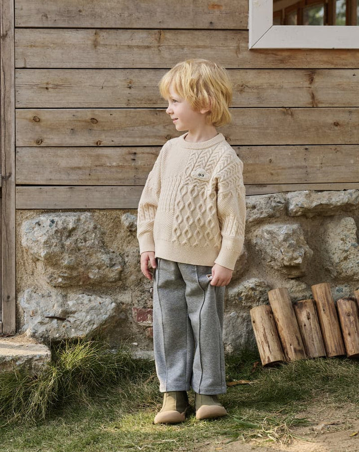 Poly/Cotton Cable Knit Kids Sweater - Cloud