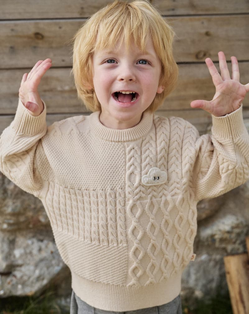 Poly/Cotton Cable Knit Kids Sweater - Cloud