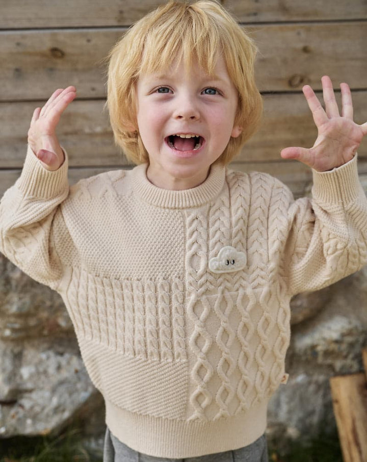 Poly/Cotton Cable Knit Kids Sweater - Cloud