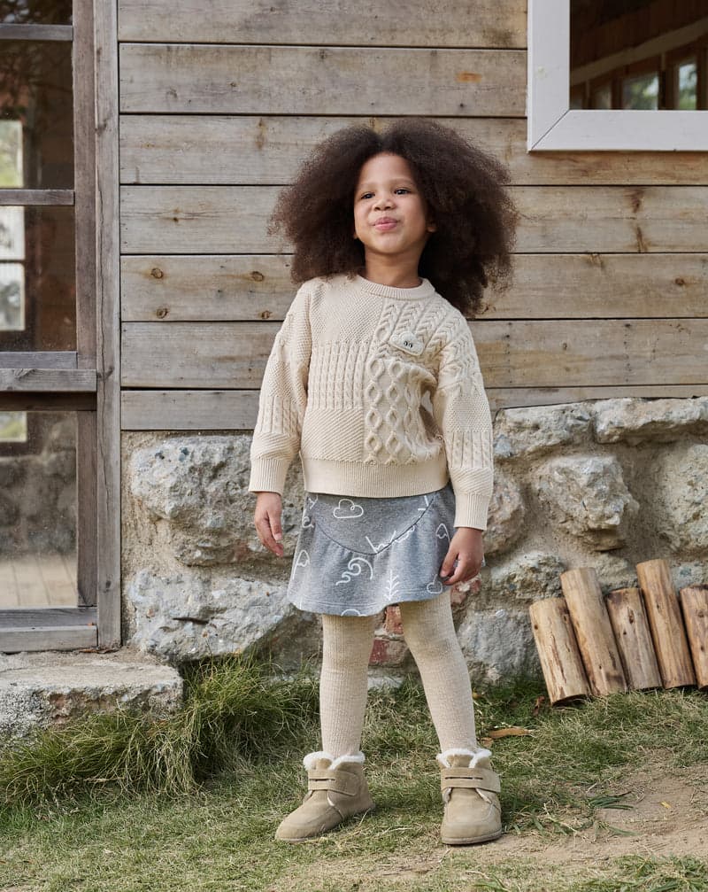 Poly/Cotton Cable Knit Kids Sweater - Cloud