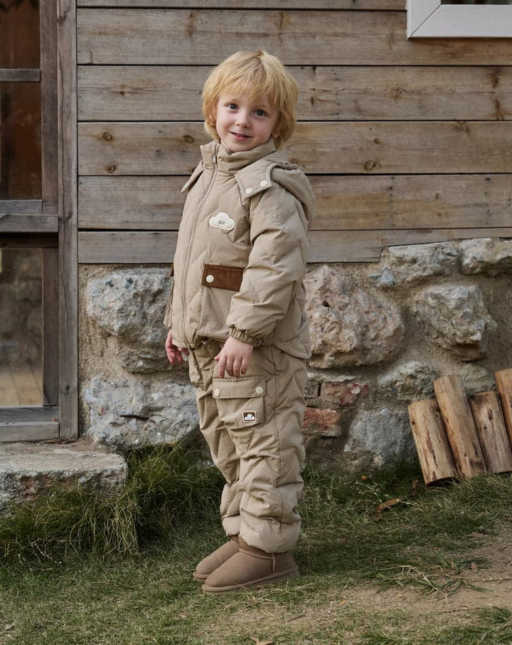 Recycled Nylon Taslon Kids Quilted Cargo Down Pants -Pine Wood