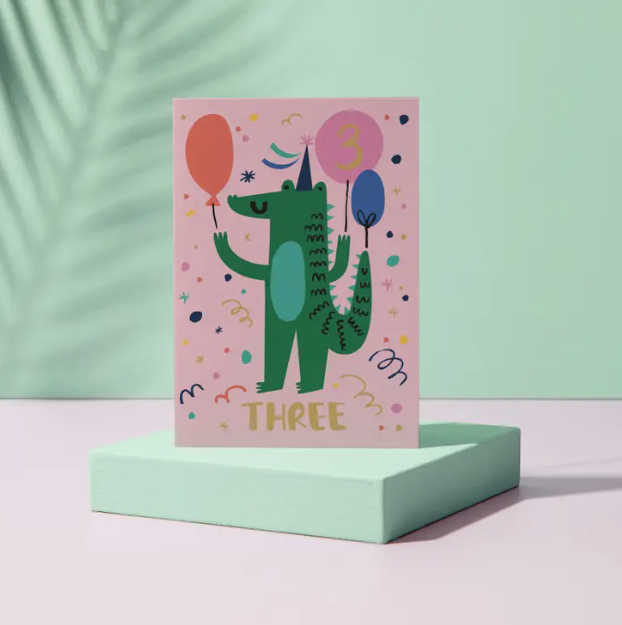 3 Years Old Crocodile Birthday Card