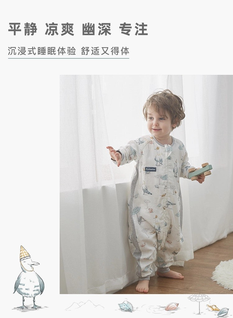 Short sleeve double layer gauze sheep suit with ribbed side-Bird Beach