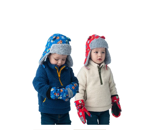 Kids Water Repellent Ski Mittens - Monsters Blue