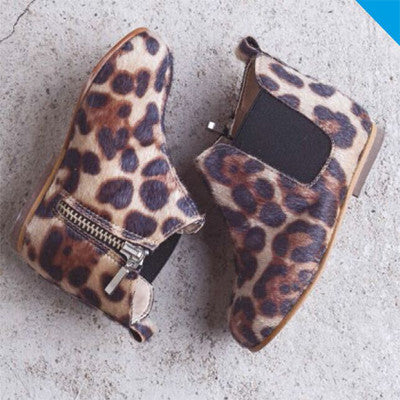 Leopard Print Fur Fabric Chelsea Boots