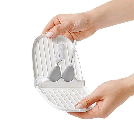 Breast Pump Parts Drying Rack with Detail Brushes-Grey