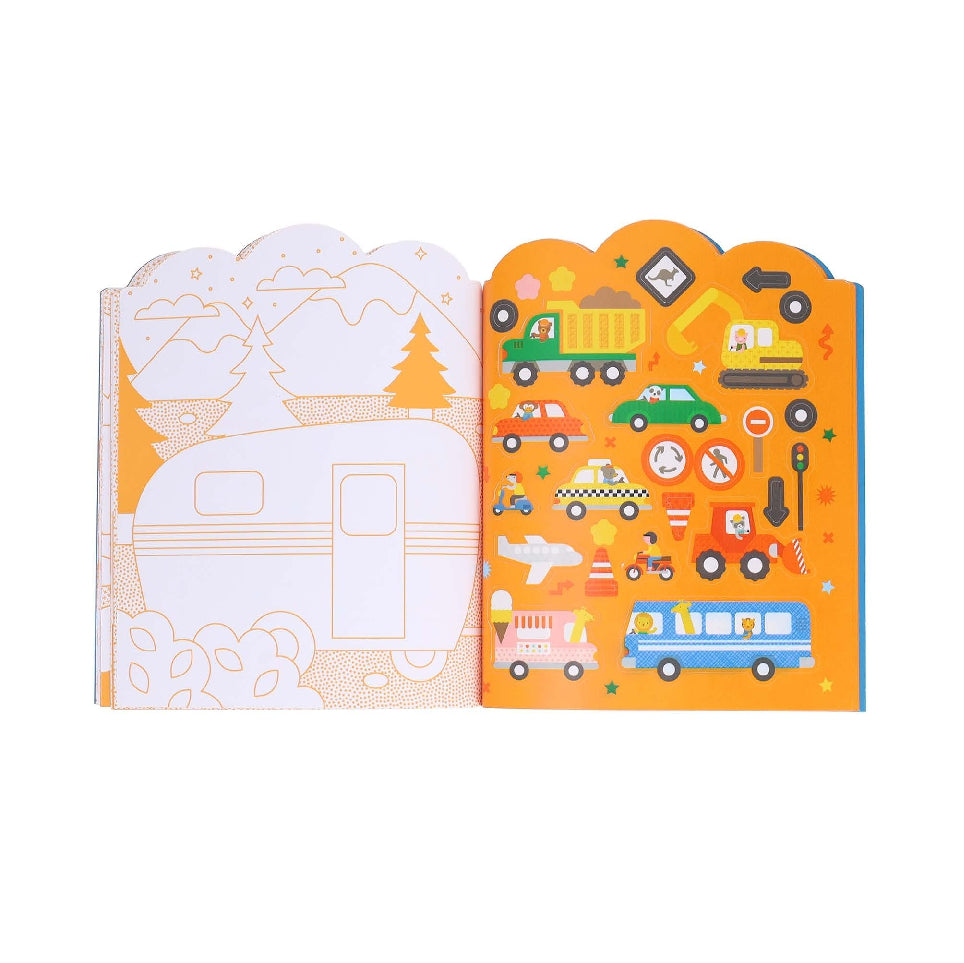 Vehicles Coloring Book + Stickers