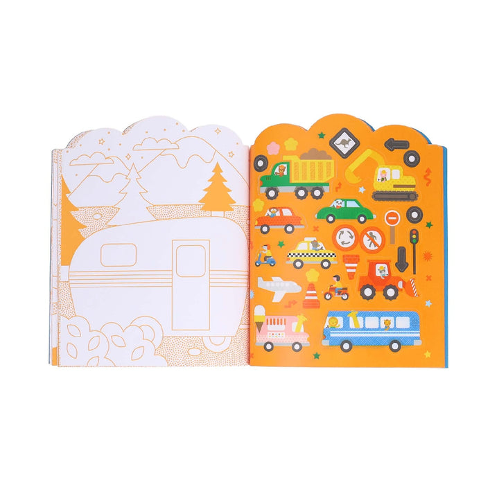 Vehicles Coloring Book + Stickers