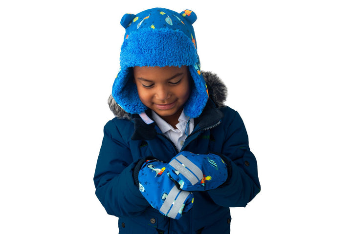 Kids Water Repellent Ski Mittens - Dinosaur