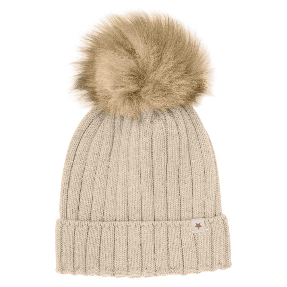 Hat Knit Alpaca Pompom | Sand Melange