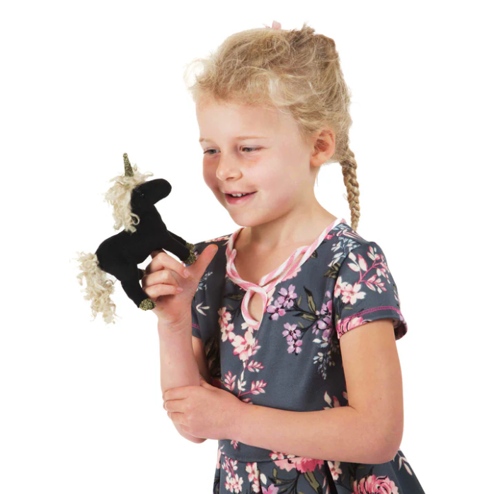 Mini Black Unicorn Finger Puppet