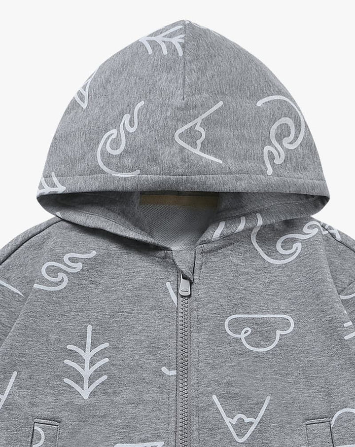 French Terry Hooded Zip-Up Jacket - Winter Trails