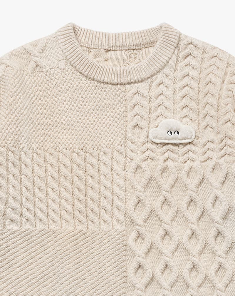 Poly/Cotton Cable Knit Kids Sweater - Cloud