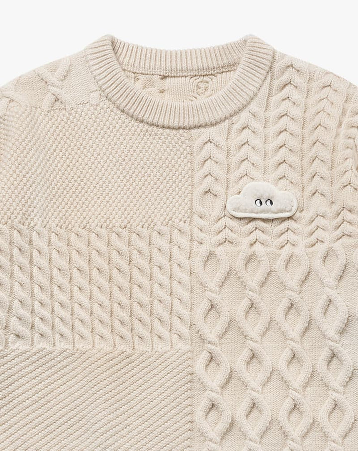 Poly/Cotton Cable Knit Kids Sweater - Cloud