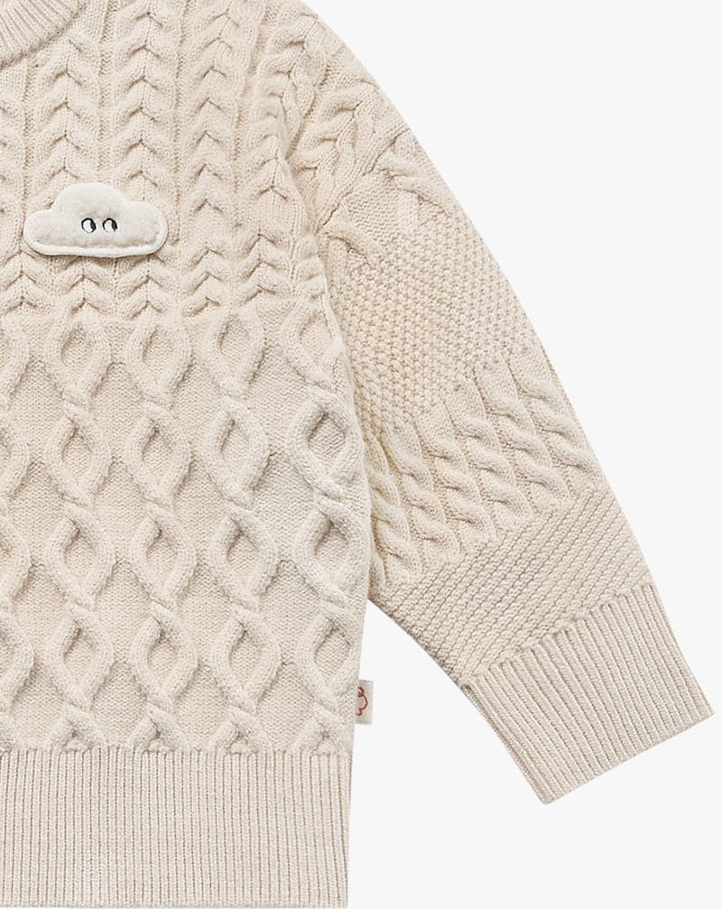 Poly/Cotton Cable Knit Kids Sweater - Cloud
