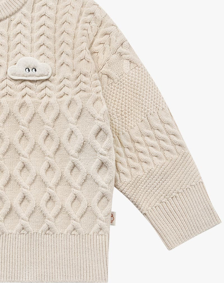 Poly/Cotton Cable Knit Kids Sweater - Cloud