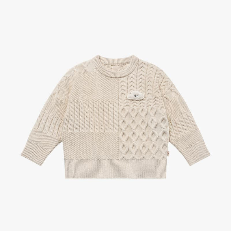 Poly/Cotton Cable Knit Kids Sweater - Cloud
