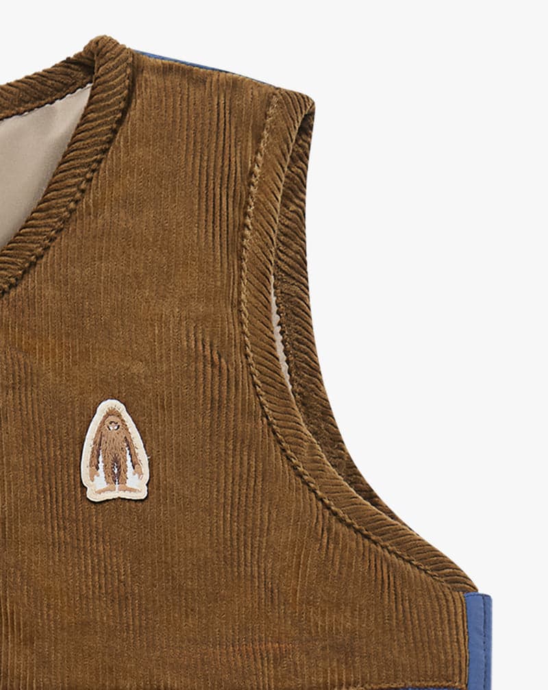 Recycled Polyester +Corduroy Down Kids Vest- Deep Sea Blue