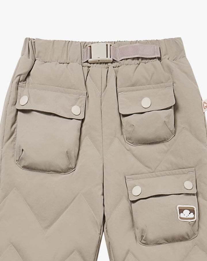 Recycled Nylon Taslon Kids Quilted Cargo Down Pants -Pine Wood