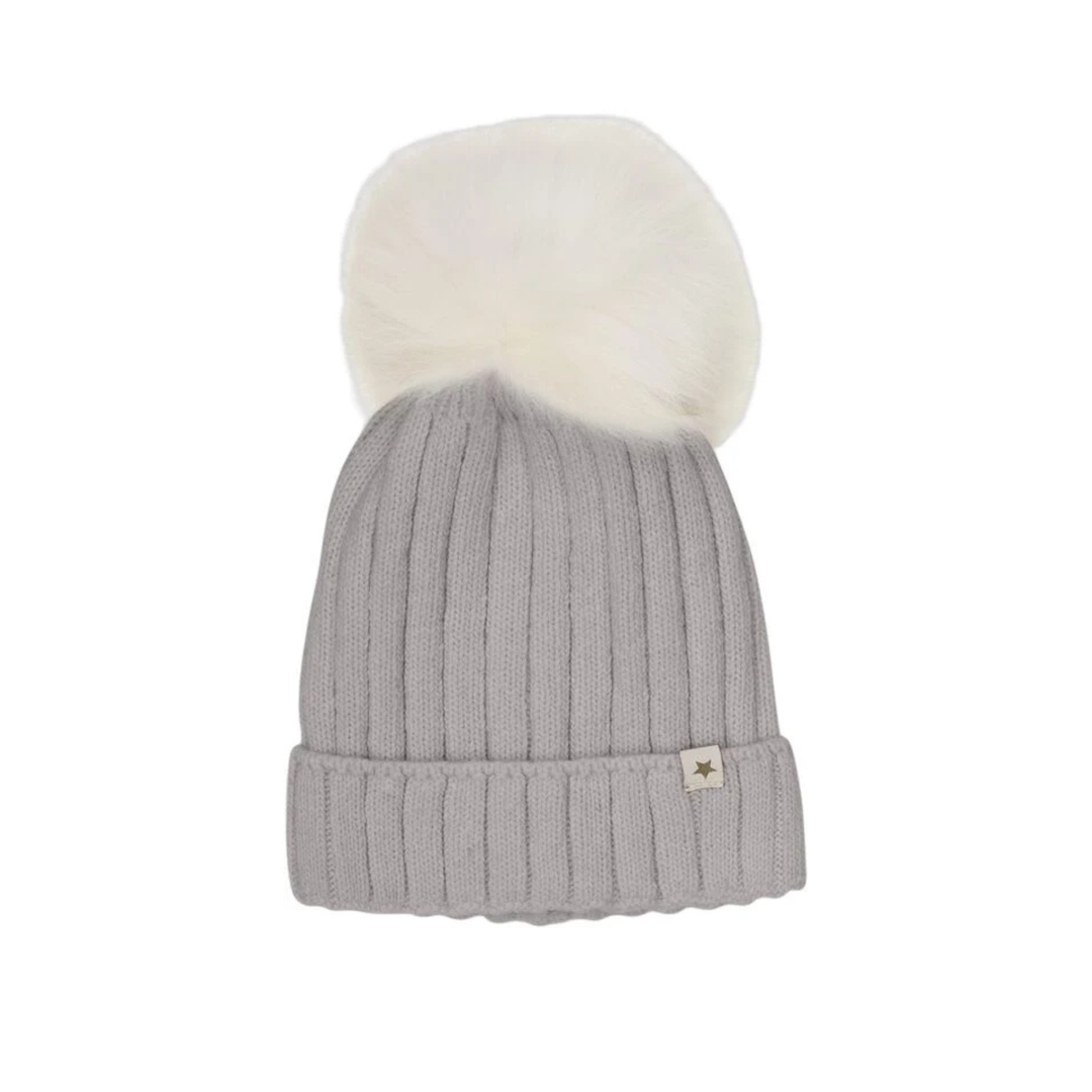 Hat Knit Alpaca Pompom | Grey Melange