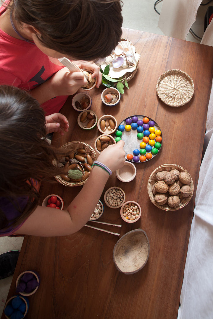 Wood Coloured Bowls and Marbles With Tongs