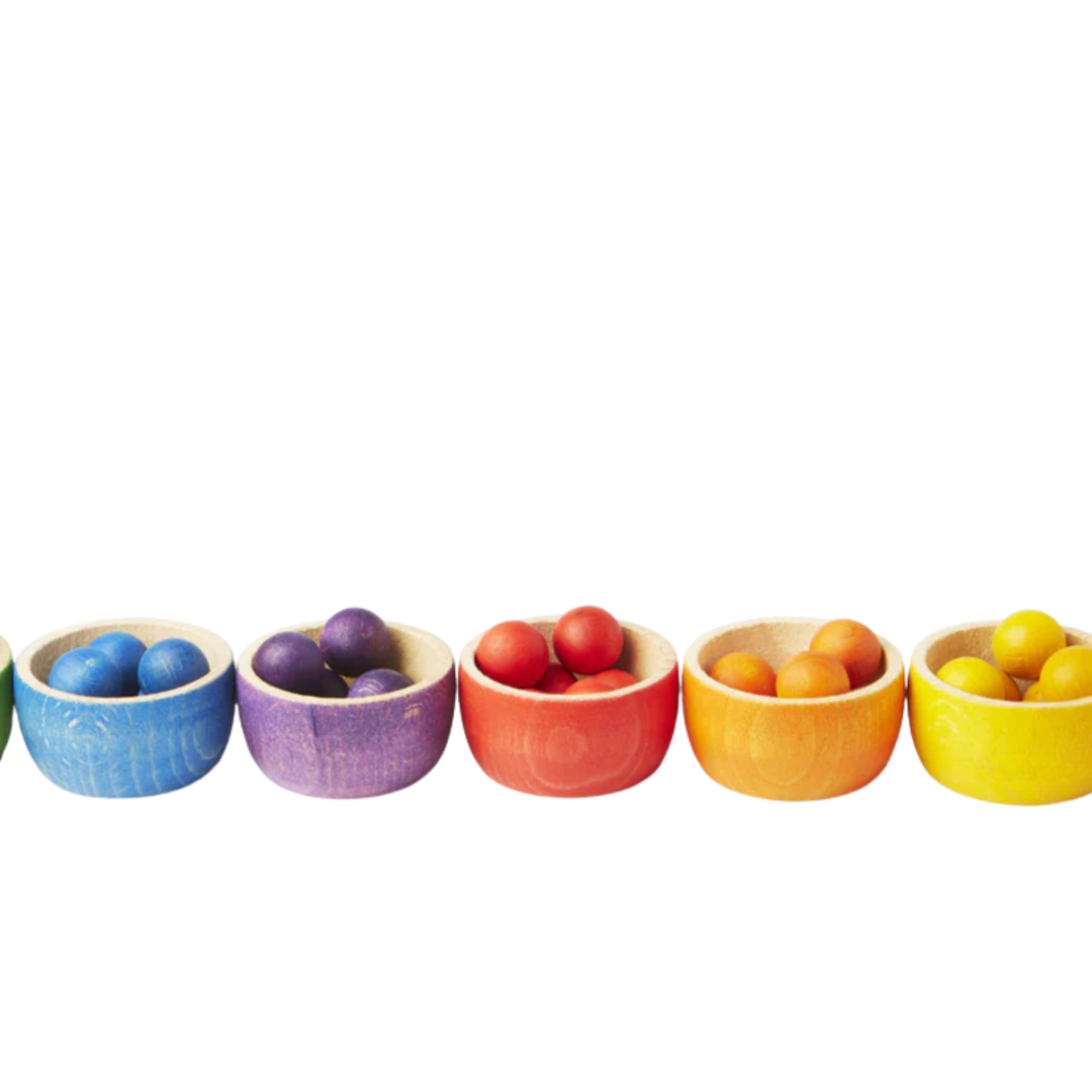 Wood Coloured Bowls and Marbles With Tongs