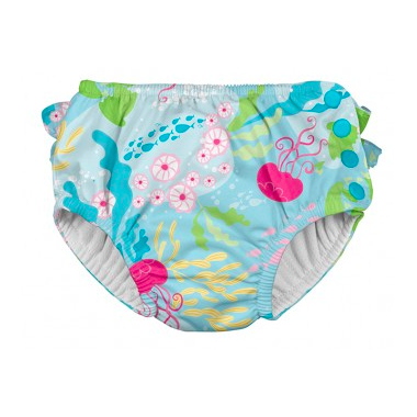 Fun Ruffle Snap Reusable Absorben Swimsui DiaperAqua Coral Reef