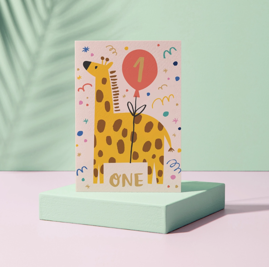 1 Year Old Giraffe Birthday Card