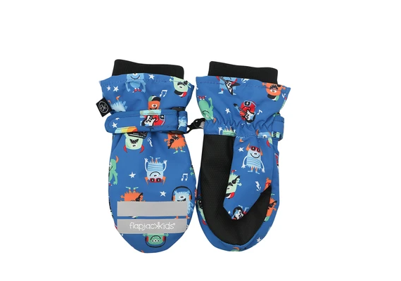 Kids Water Repellent Ski Mittens - Monsters Blue