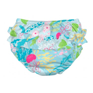 Fun Ruffle Snap Reusable Absorben Swimsui DiaperAqua Coral Reef