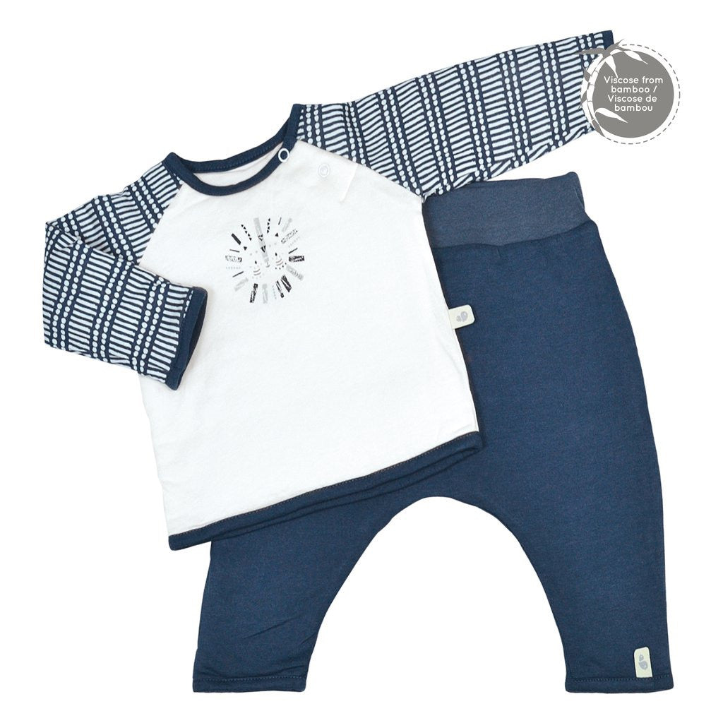 Quilted bamboo T-shirt & lounge pants - Navy Sticks