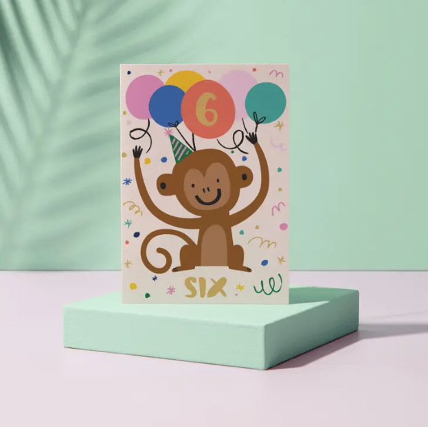 6 Year Old Monkey Birthday Card