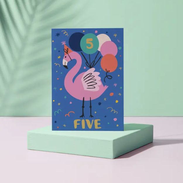 5 Years Old Flamingo Birthday Card