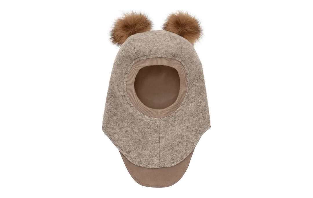 Big Bear Balaclava With Alpaca Wool Pompoms | Camel Melange